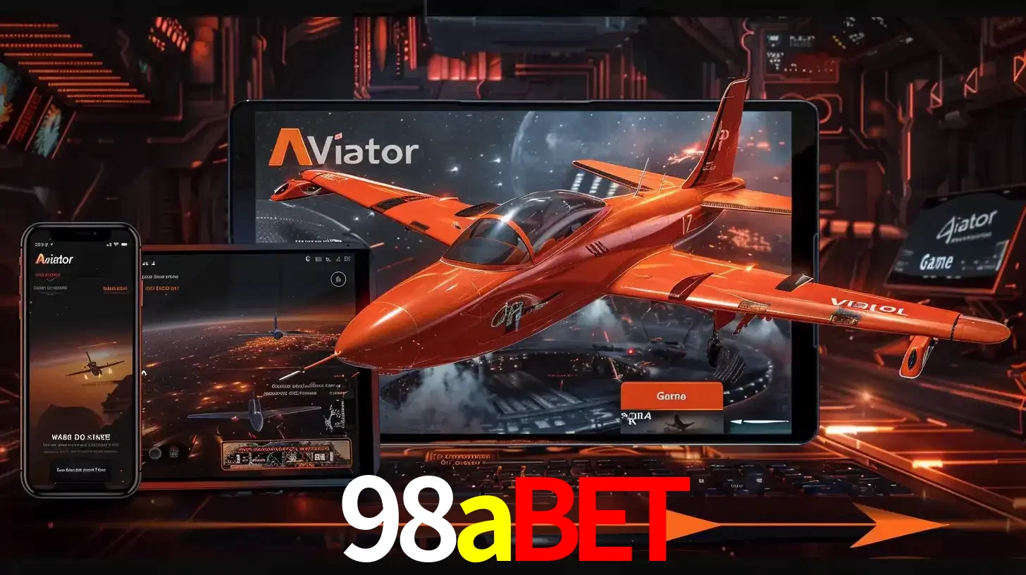 Apresentação tecnológica do jogo Aviator com um avião saindo da tela de um tablet, demonstrando a experiência imersiva em múltiplos dispositivos no 98abet.