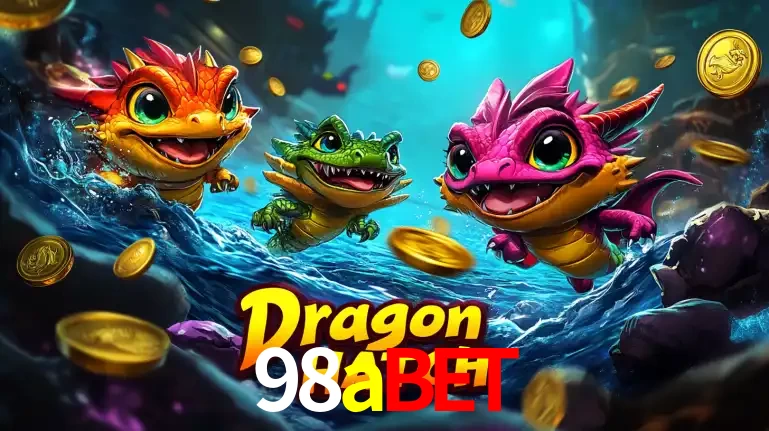 Arte promocional do jogo Dragon Hatch com três adoráveis dragões bebês nadando entre moedas de ouro, um dos slots mais divertidos para jogar no cassino 98abet.