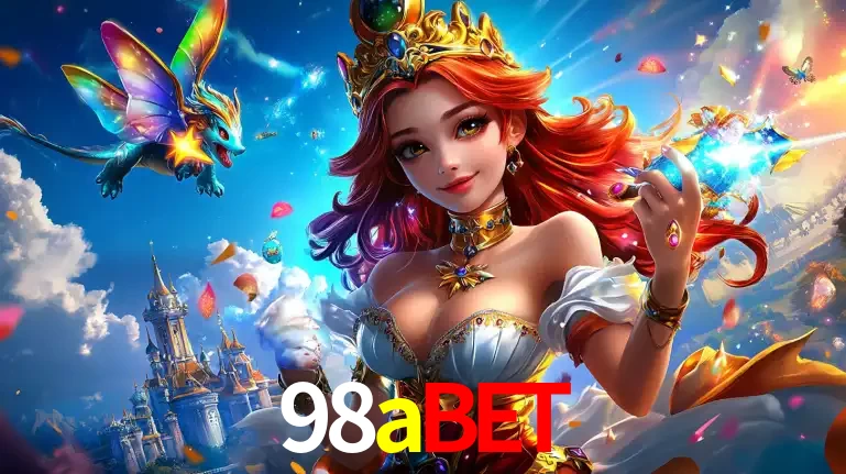 A princesa de um reino de fantasia mágico, com seu pequeno dragão, apresentando um mundo de prêmios encantados nos jogos de caça-níqueis do cassino 98abet.